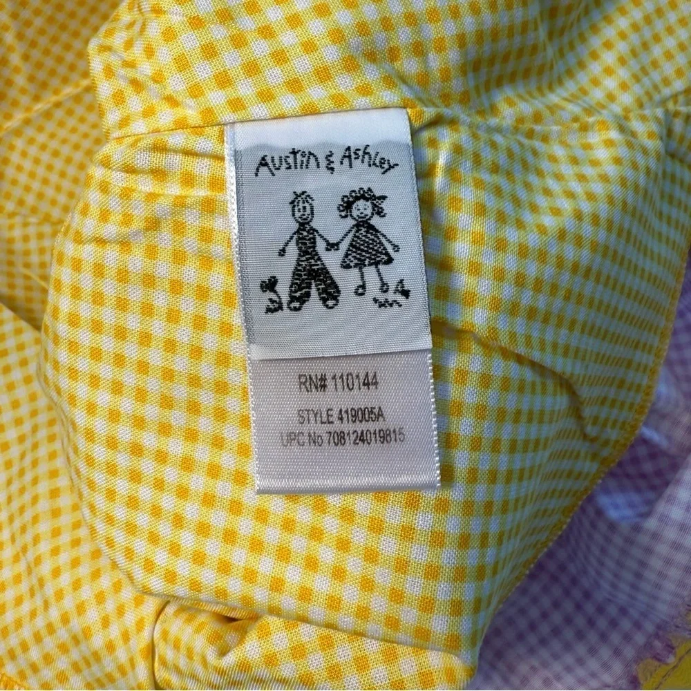 Vintage Austin and Ashley Purple and Yellow gingham embroidery bears 18 mo dress